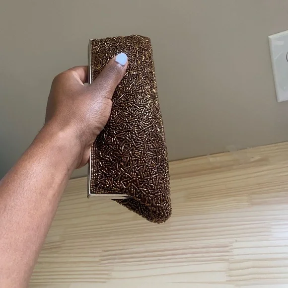 Elegant Brown Beaded Clutch - Picture 3 of 10